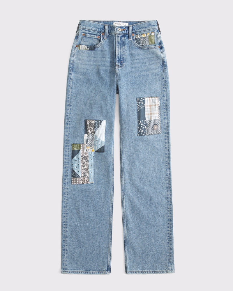 Abercrombie & Fitch High Rise 90s Relaxed Patchwork Jean In medium patchwork