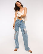 Abercrombie & Fitch High Rise 90s Relaxed Patchwork Jean In medium patchwork