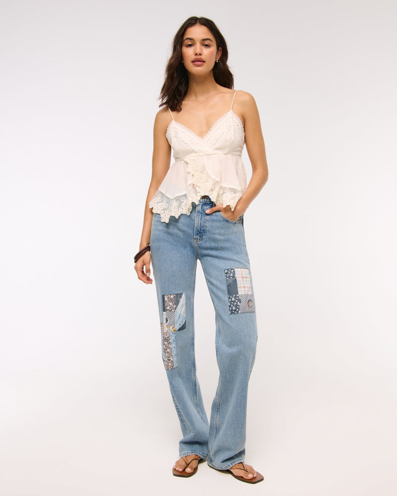 Abercrombie & Fitch High Rise 90s Relaxed Patchwork Jean In medium patchwork
