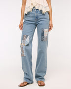 Abercrombie & Fitch High Rise 90s Relaxed Patchwork Jean In medium patchwork