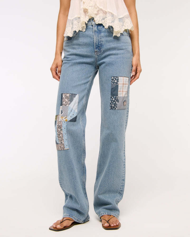 Abercrombie & Fitch High Rise 90s Relaxed Patchwork Jean In medium patchwork