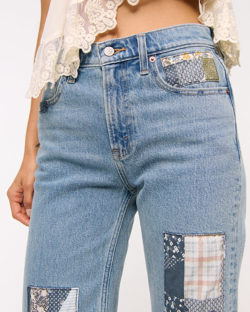 Abercrombie & Fitch High Rise 90s Relaxed Patchwork Jean In medium patchwork