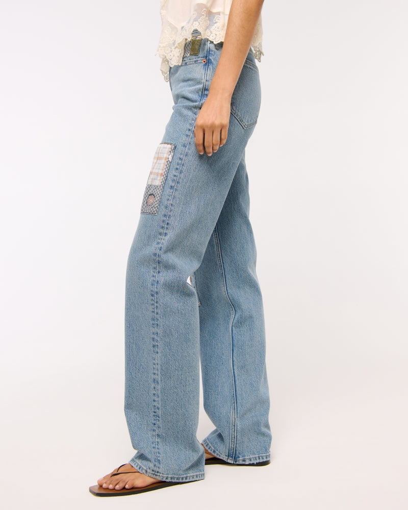 Abercrombie & Fitch High Rise 90s Relaxed Patchwork Jean In medium patchwork